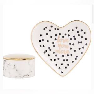 🆕 Kevia Ceramic Marble Trinket Jar and Love You More Polkadot Trinket Dish BNIB